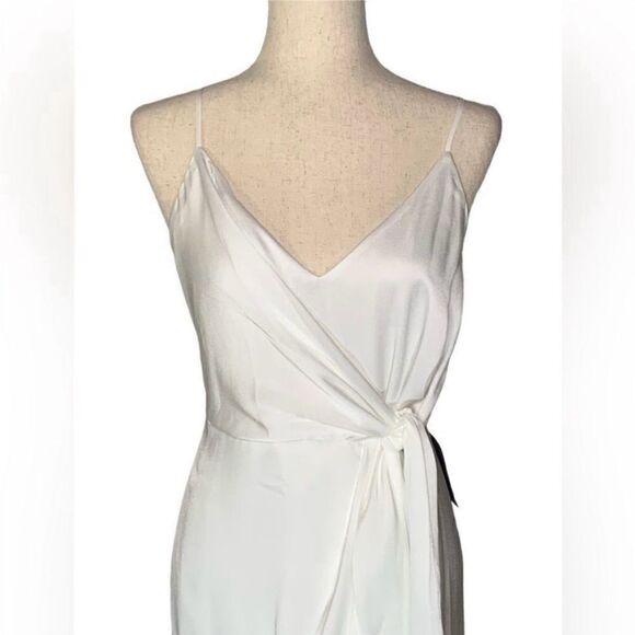 Shona Joy White Satin Lux Tie Front Cocktail Midi Dress - Picture 7 of 12